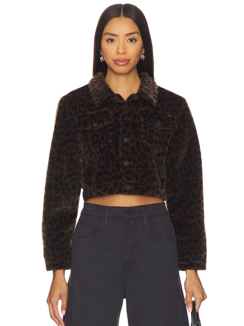MOTHER On The Prowl Leopard-Print Cropped Jacket — Dark Brown - Small